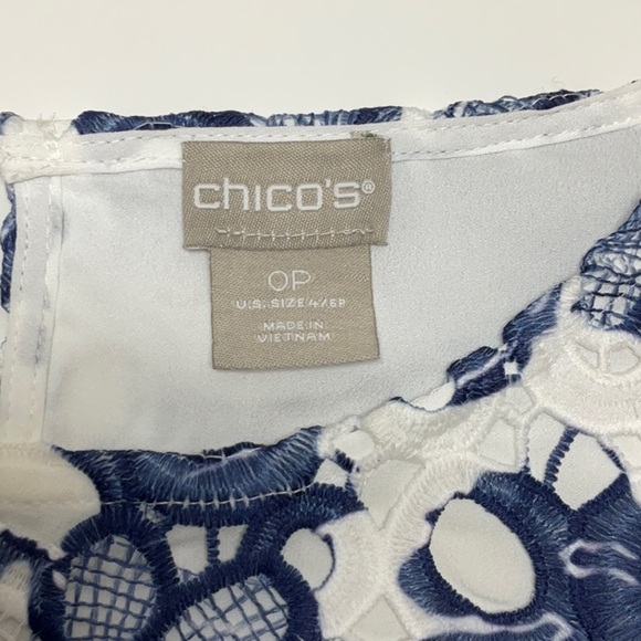 Chico’s Printed Lace Popover Top
0 Petite ( Size 4) White Navy - Picture 8 of 13
